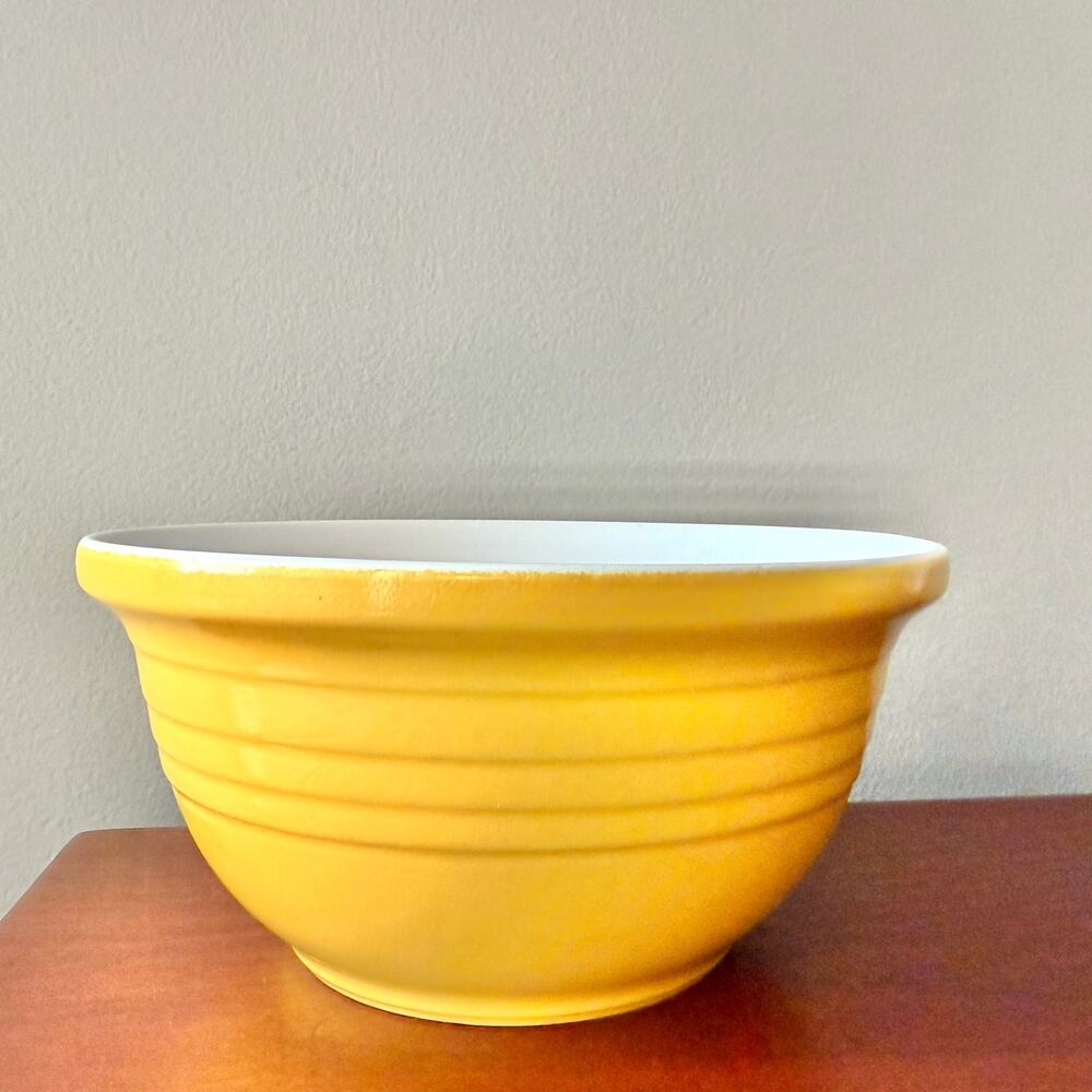 Rare Over and Back Large Yellow Ribbed Stoneware Nesting Mixing Bowl OB3